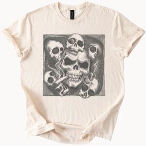 Skull Stack Graphic Tee Dark Gothic Occult Design